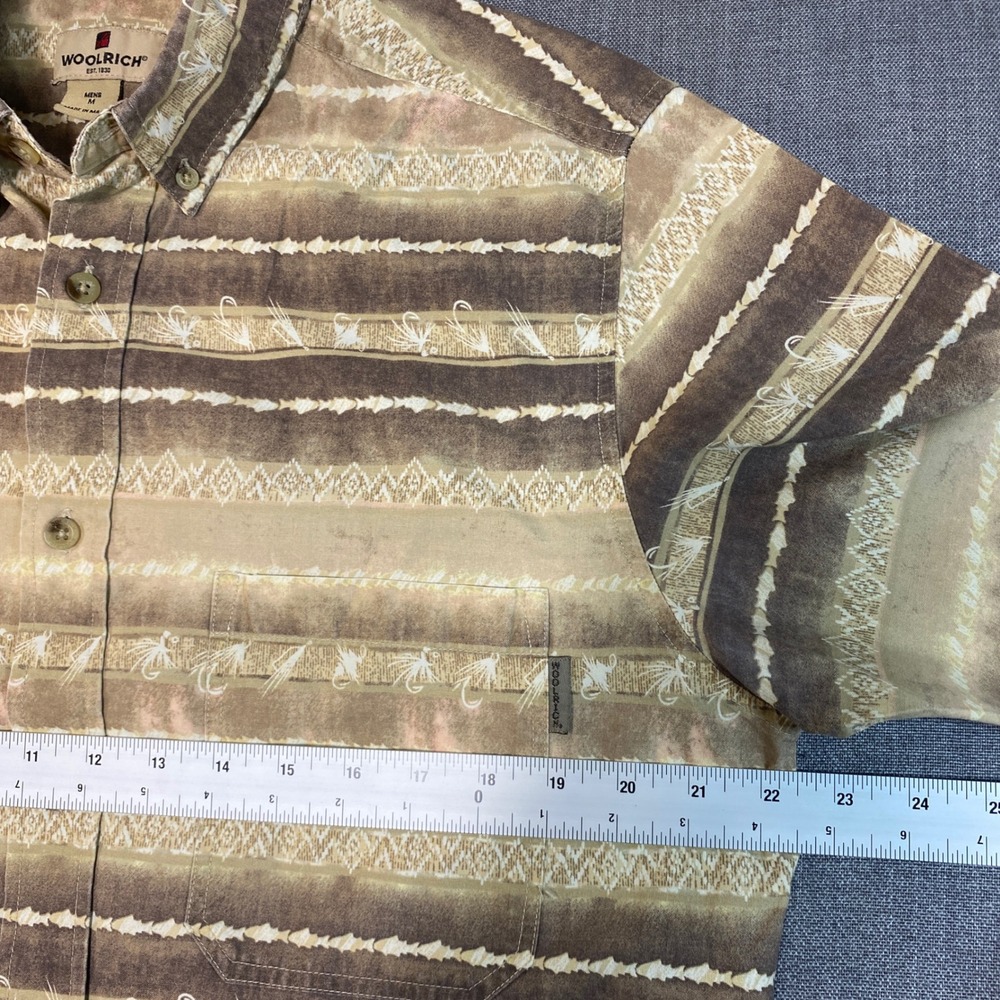 Woolrich Mens Fly Fishing Lure Stripe Button Down Shirt Brown Tan Medium - Picture 6 of 7